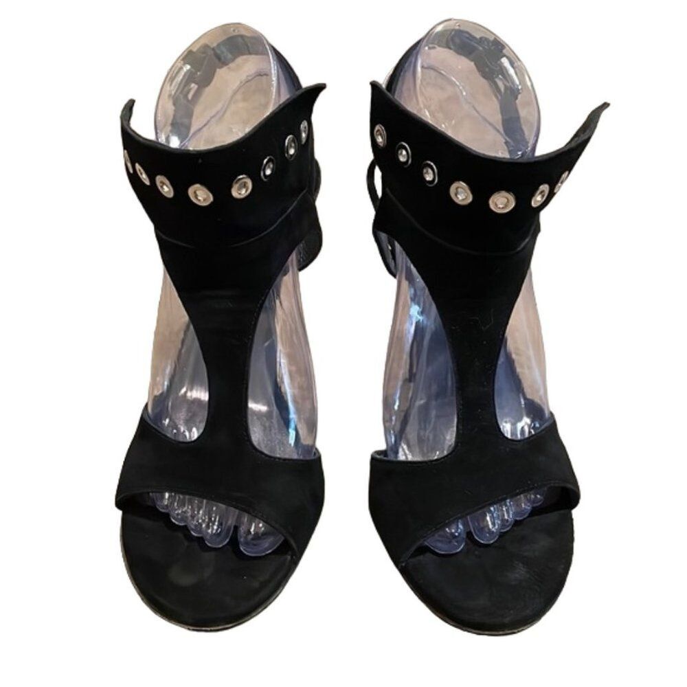 Stuart Weitzman Black Suede Leather French Cuff T-Strap Shoe Womens Size 7.5M
